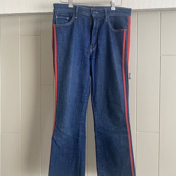 Mother: The Insider Crop Step Fray Jeans with Red Stripe - Picture 3 of 4